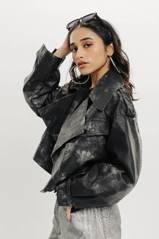 Bomber Jackets for Trendy Style -Charcoal Wash Biker Jacket