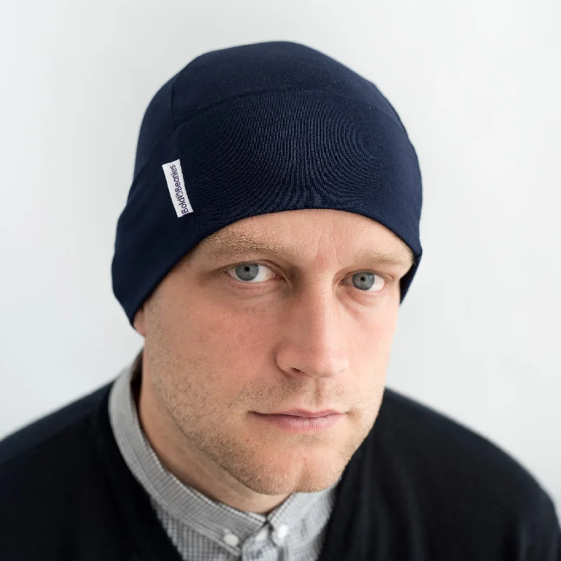 Lightweight sports cap for active workout days -Navy Mens Plain Cancer Beanie Hat