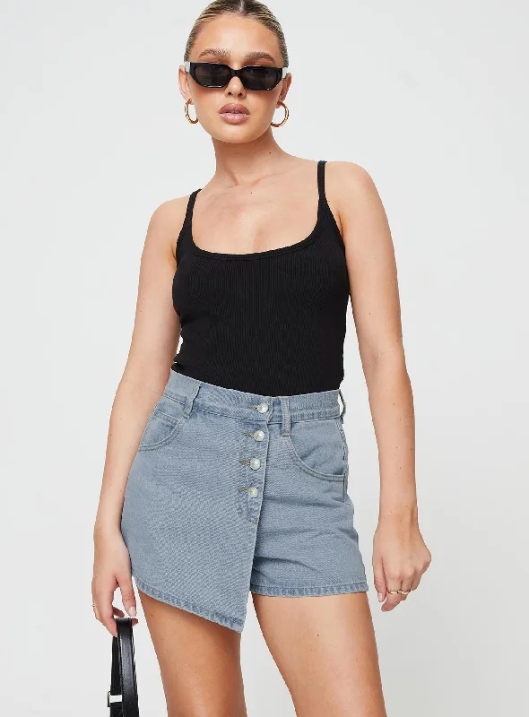 Mini Dresses for Curvy Figures -Merthyr Denim Skort Mid Wash