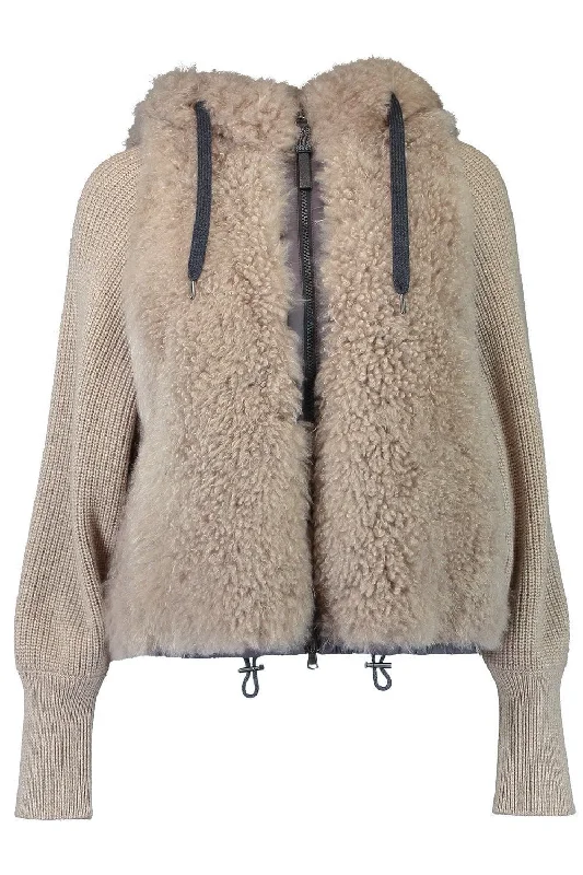 Sustainable Jackets for Eco-Friendly -Two-Tone Hooded Fur Jacket