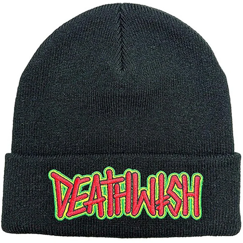 Fitted cap for snug personalized fit -Deathwish Skateboards Brains Black Beanie