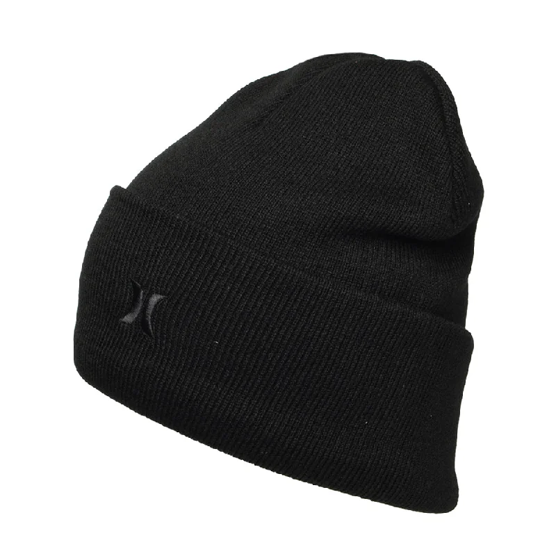 Camouflage cap for hunting trip essentials -Hurley Icon Cuff 2.0 Beanie Hat - Black On Black