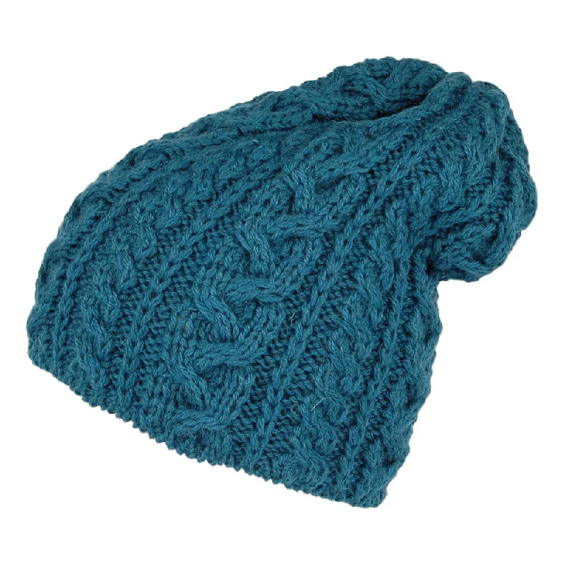 Wool sports cap for chilly game nights -Highland 2000 English Wool Oversized Beanie Hat - Teal