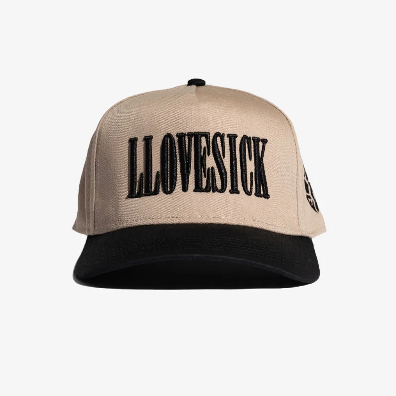 Soft cap for sensitive scalp comfort -LLovesick 'Classic Logo' 3D Embroidered Snapback Cap Khaki / Black LL1-101-KHB