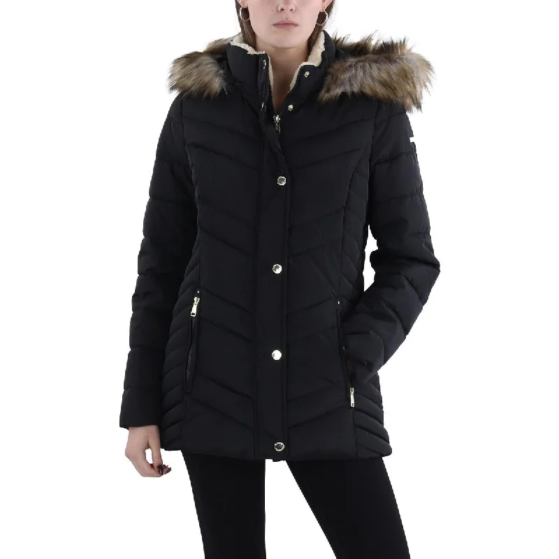 Weekend Jackets for Leisure -Laundry by Shelli Segal Womens Faux Fur Trim Hooded Puffer Jacket