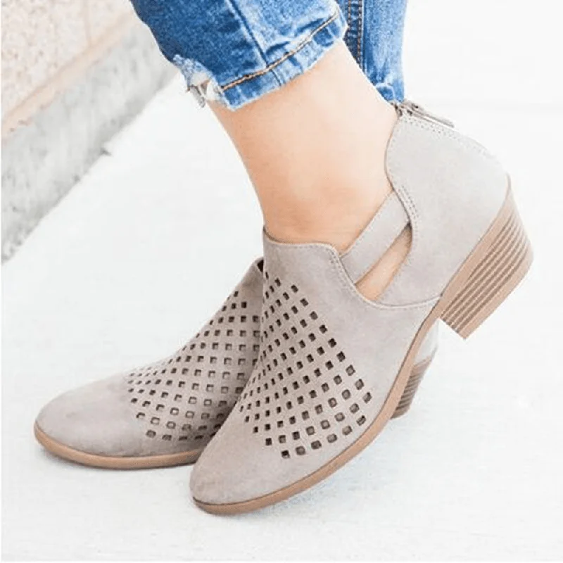 Ladies shoes with high tops feel bold -Large Size Women Pattern Hollow Out Suede Slip on Pumps