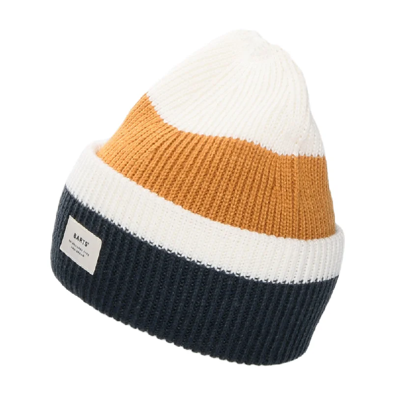 Classic navy cap for timeless wardrobe staple -Barts Hats Ardem Beanie Hat - Ochre-White-Grey