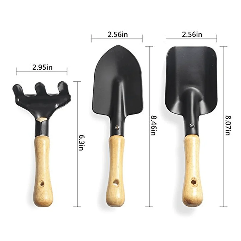 Black Mini Dresses for Versatile Wear -3Pcs Mini Hand Garden Tool Set Plant Gardening Shovel Spade Rake Trowel Wood Handle Metal Head