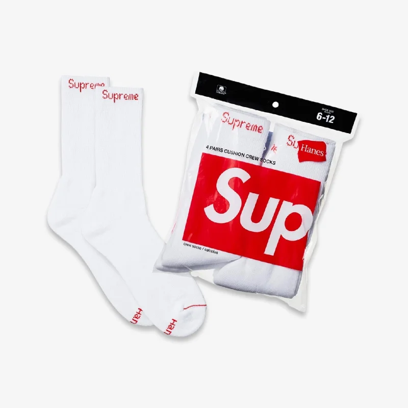 Minimalist cap for sleek simple style -Supreme x Hanes Crew Socks (4 Pack) White (SS24)