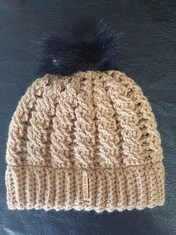 Fitted dad cap for relaxed snug wear -Beanie - Caramel Wool Cable - Adult size