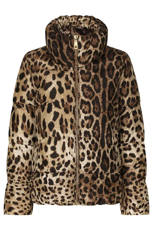 Recycled Jackets for Green -Leopard Long Down Jacket