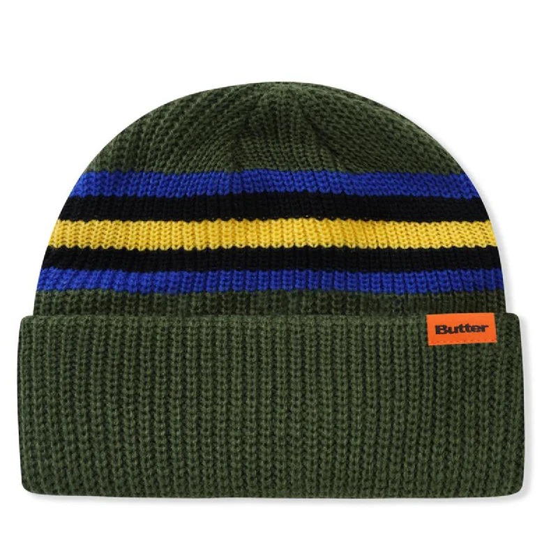 Graphic print cap for artistic expression -Butter Goods - Stripe Cuff Beanie Green