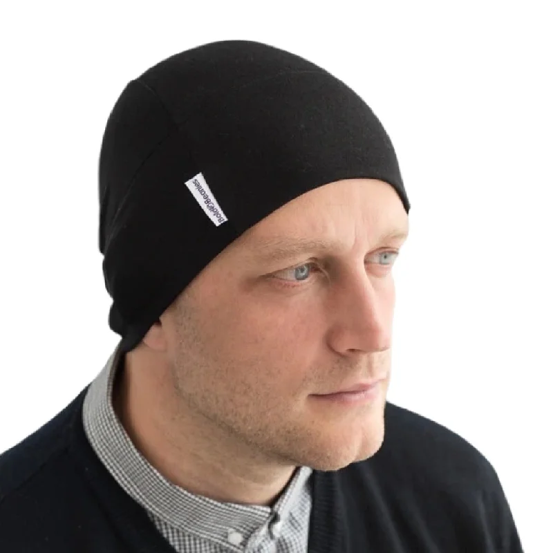 Denim cap with faded wash texture -Black Mens Plain Cotton Skull Cap