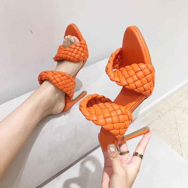 Ladies shoes with sleek boots suit fall -Orange Weave Synthetic Leather Pointed Toe Slip-on High Heel Pumps for Women