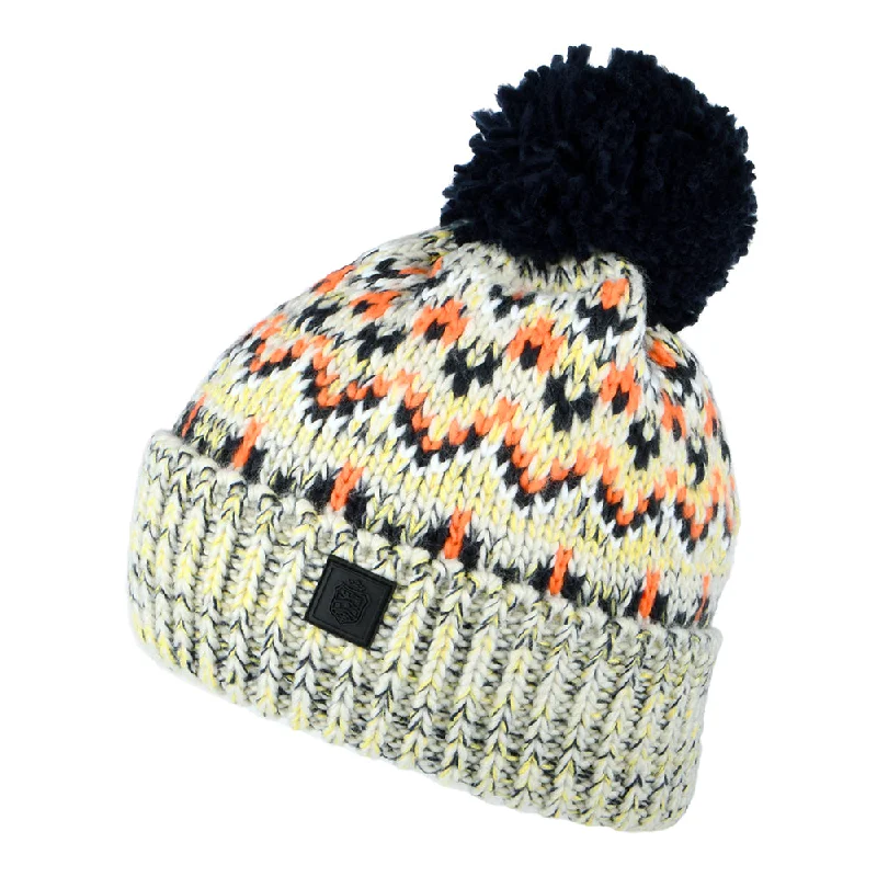 Camouflage dad cap for subtle outdoor blend -Failsworth Hats Artic Fair Isle Bobble Hat - Light Grey-Navy-Orange