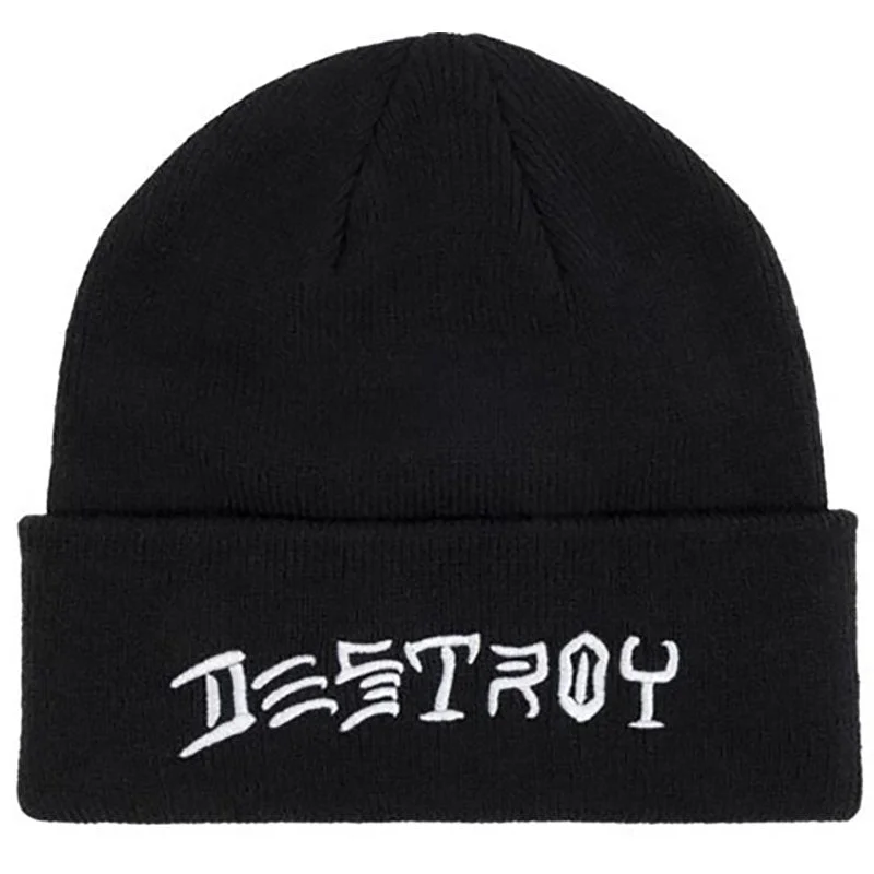 Fitted dad cap for relaxed snug wear -Thrasher Skateboard Magazine DESTROY Embroidered Black Beanie