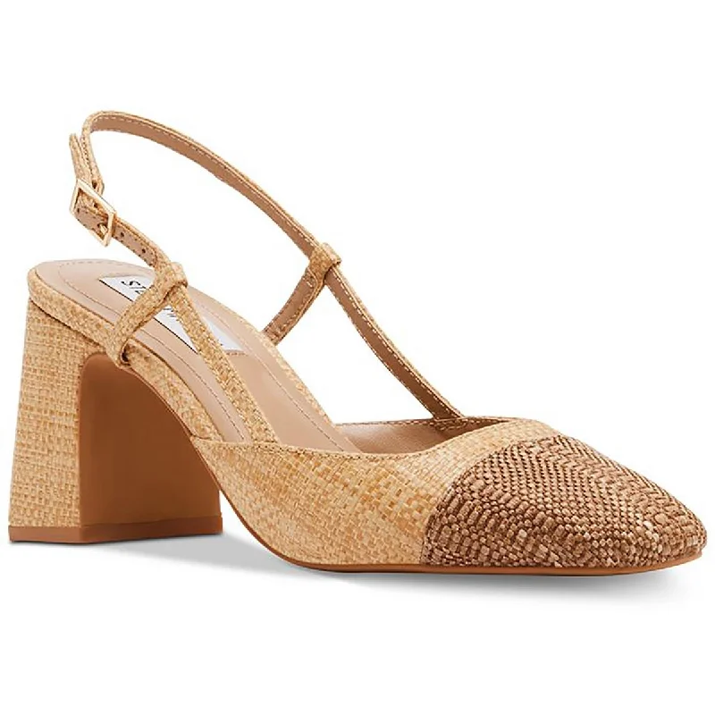 Ladies shoes for elegant dinners shine softly -Steve Madden Womens Woven Ankle Strap Pumps