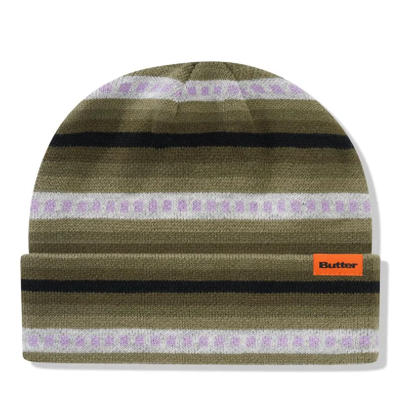 Fitted snapback cap for modern tight fit -Butter Goods - Linear Cuff Beanie Army/Purple