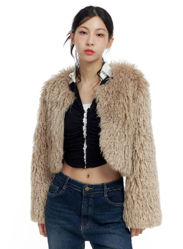 School Jackets for Uniform -Faux Fur Crop Jacket CO425