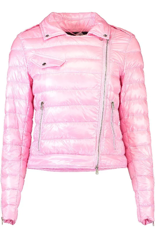 College Jackets for Campus -Nylon Moto Jacket - Rosa