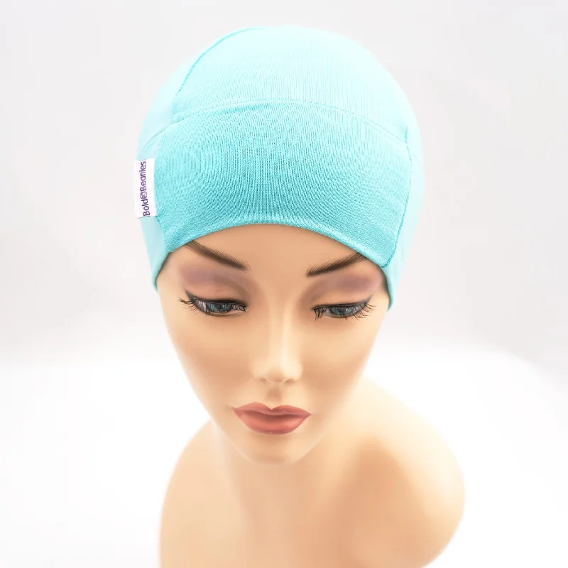 Cotton twill cap for durable daily use -Aqua Plain Cotton Cancer Beanie Hat