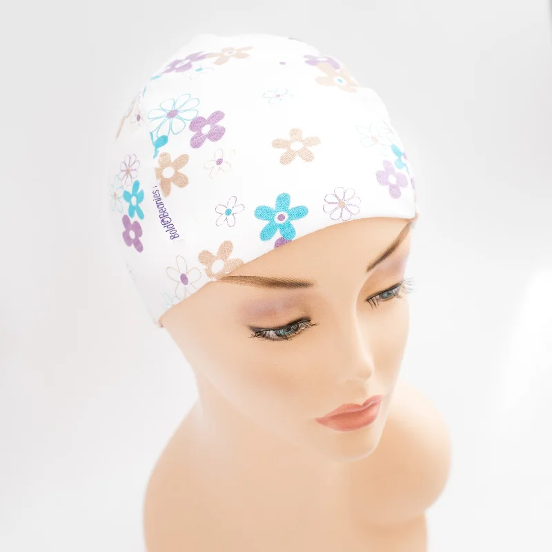 Retro striped cap for vintage sporty vibes -Turquoise Pop Flower Chemo Sleep Cap