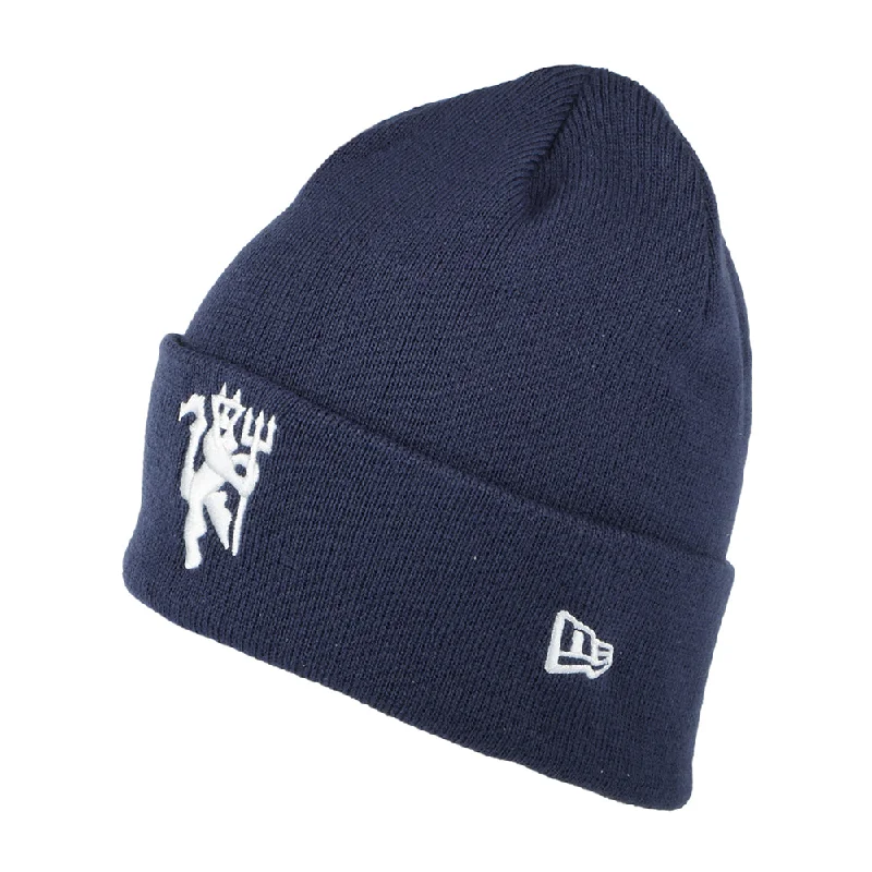 Bold graphic cap for standout fashion flair -New Era Manchester United FC Beanie Hat - Seasonal Cuff - Navy Blue