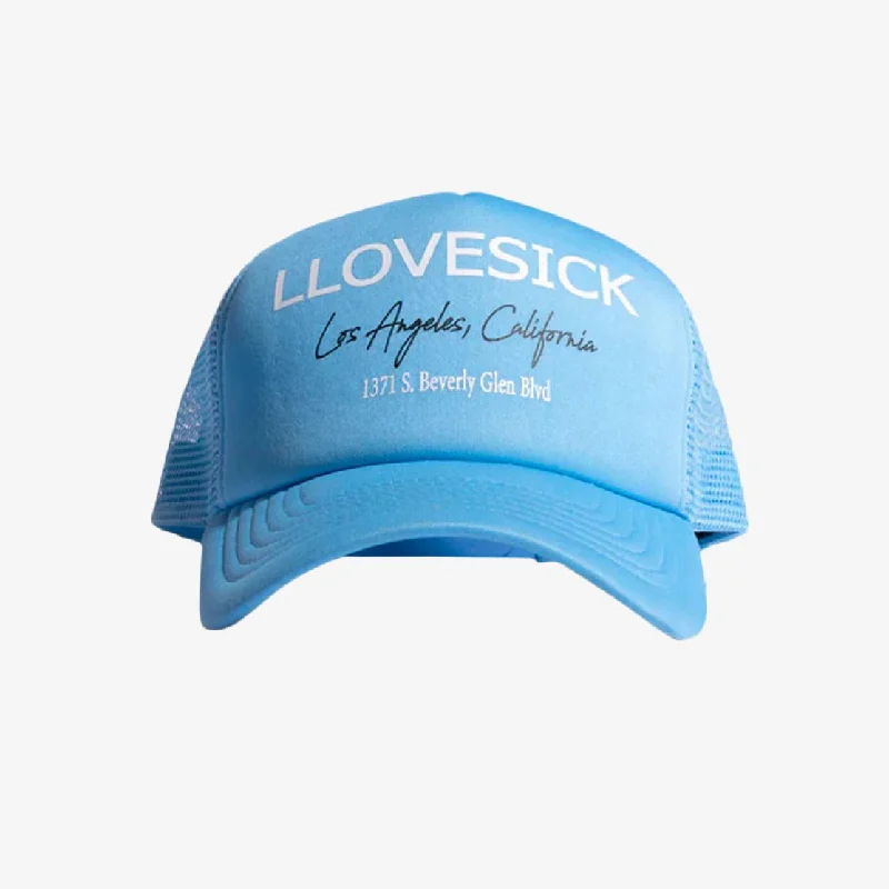 Graphic trucker cap for playful fashion flair -LLovesick 'Starter Pack' 5-Panel Foam Trucker Snapback Cap Baby Blue LL1-104-BBY