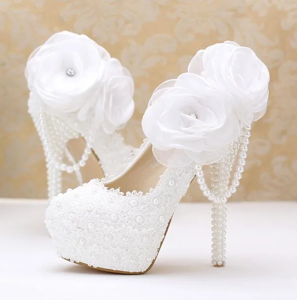 Ladies shoes with hidden wedges lift secretly -White Rose Wedding Heel Pumps Shoes