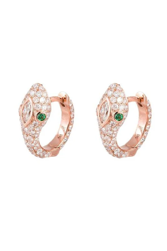 Sheath Mini Dresses for Sophisticated -Emerald Diamond Snake Mini Hoop Earrings