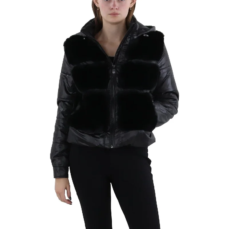 Bomber Jackets for Trendy Style -Via Spiga Womens Faux Fur Cold Weather Puffer Jacket