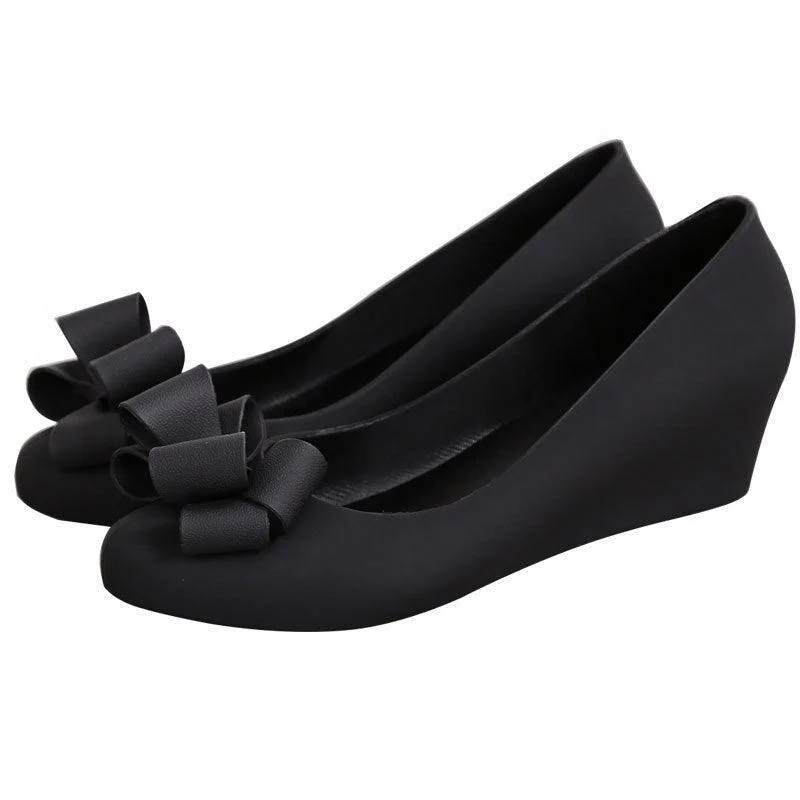 Ladies shoes featuring pearl accents look elegant -Bowtie Pumps Wedge Shoes