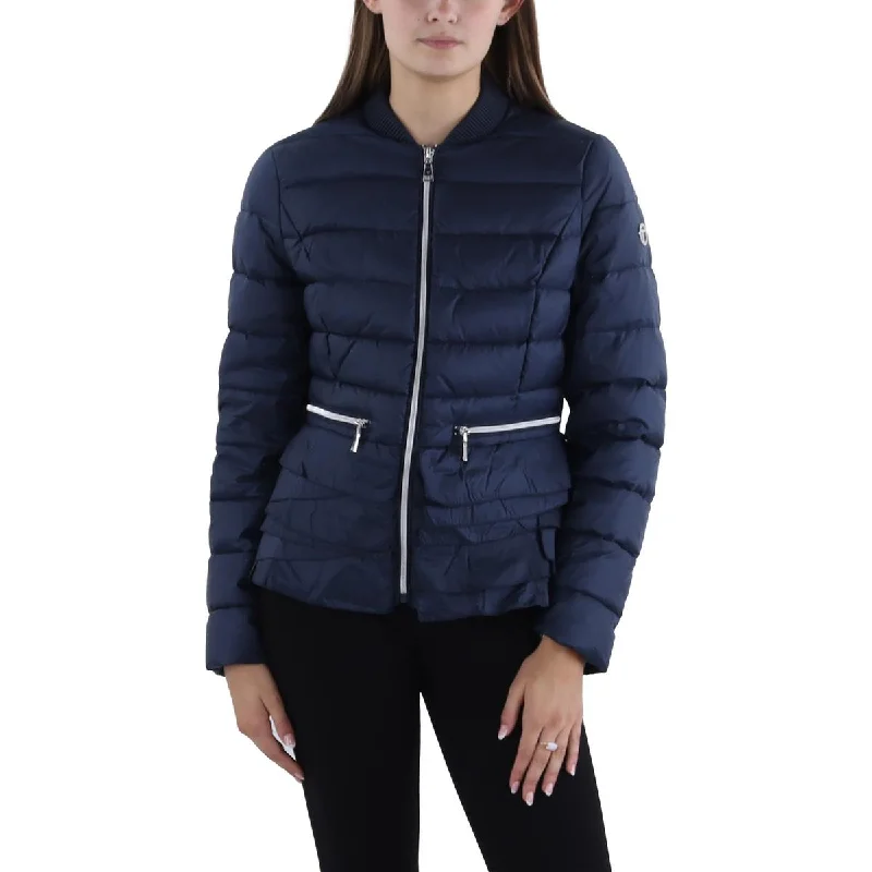 Raincoat Jackets for Rainy Weather -Tahari Womens Insulated Ruffled Trim Puffer Jacket