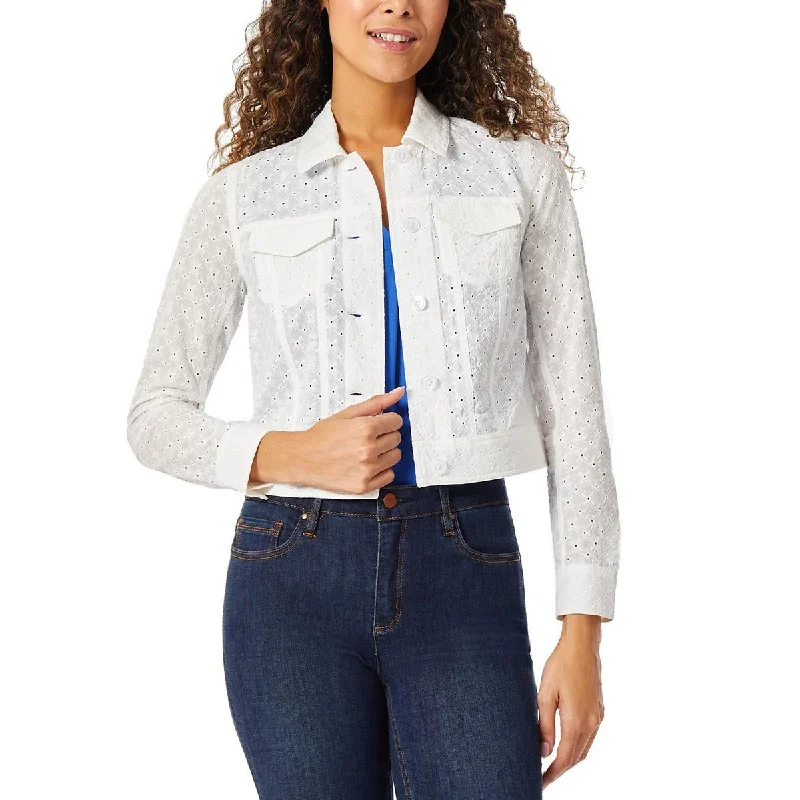 Cocktail Jackets for Elegant -Jones New York Womens Petites Eyelet Long Sleeve Trucker Jacket