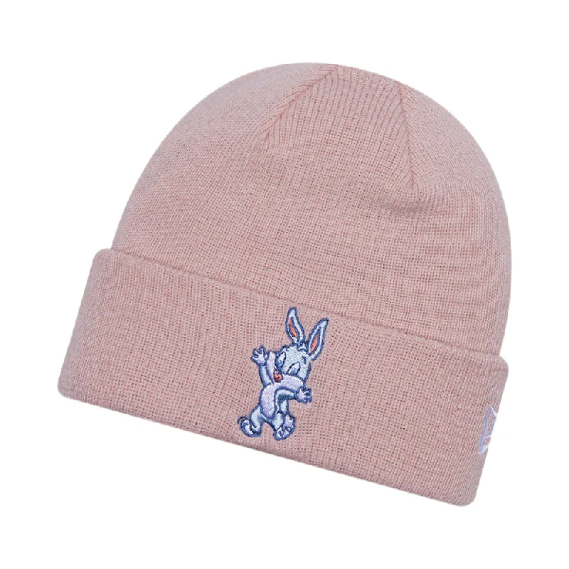 Washed denim cap for broken-in softness -New Era Kids Bugs Bunny Cuffed Beanie Hat - Looney Tunes Knit - Pink