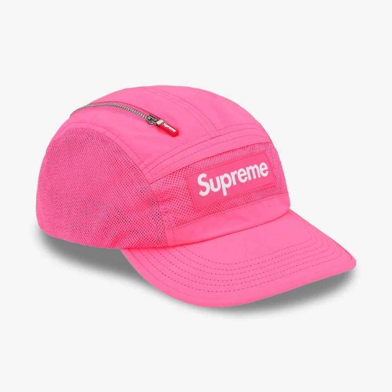 Denim snapback cap for casual cool edge -Supreme 'Box Logo' Zip Mesh Camp Cap Bright Pink (FW20)