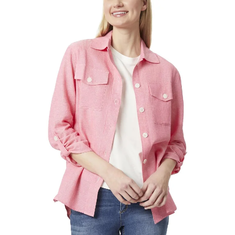 Father's Day Jackets for Present -Jones New York Womens Button-down Rolled Sleeve Shirt Jacket