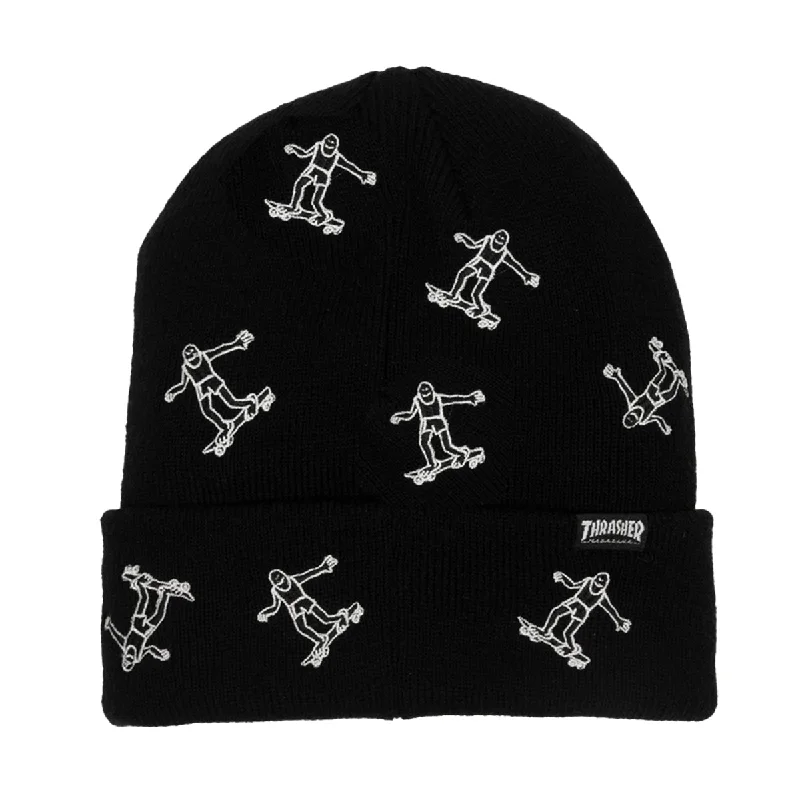 Black snapback cap for sharp modern looks -Thrasher - Gonz Pattern Beanie Black