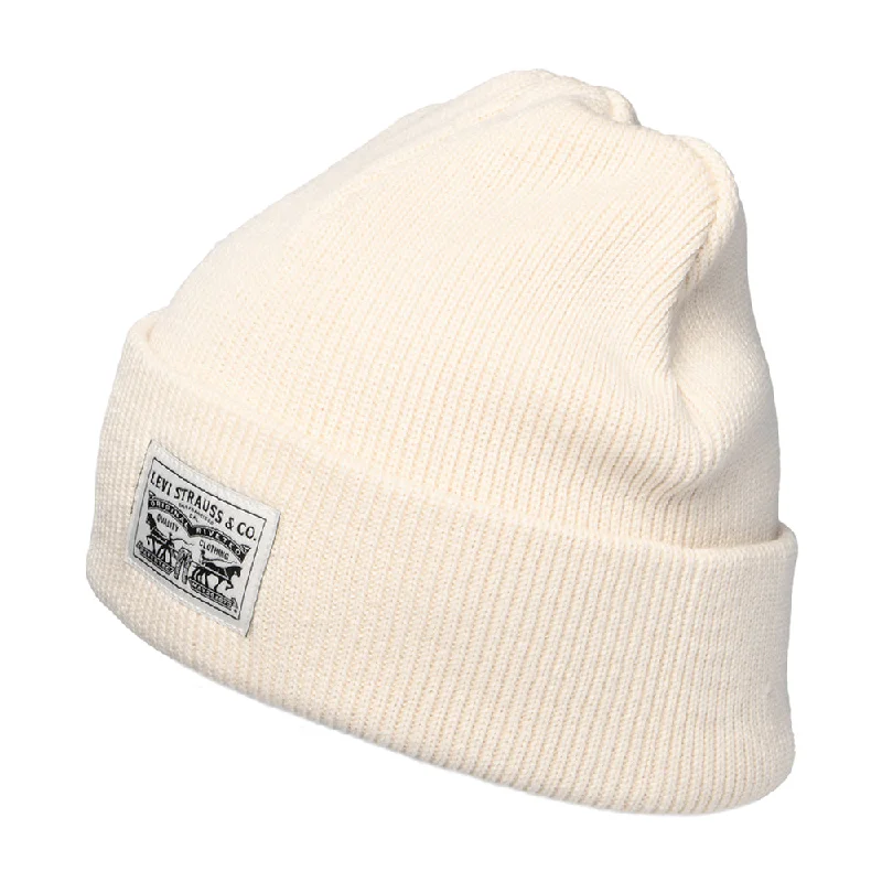 Fitted baseball cap for team uniform fit -Levi's Hats Womens Backpatch Cotton Beanie Hat - Cream