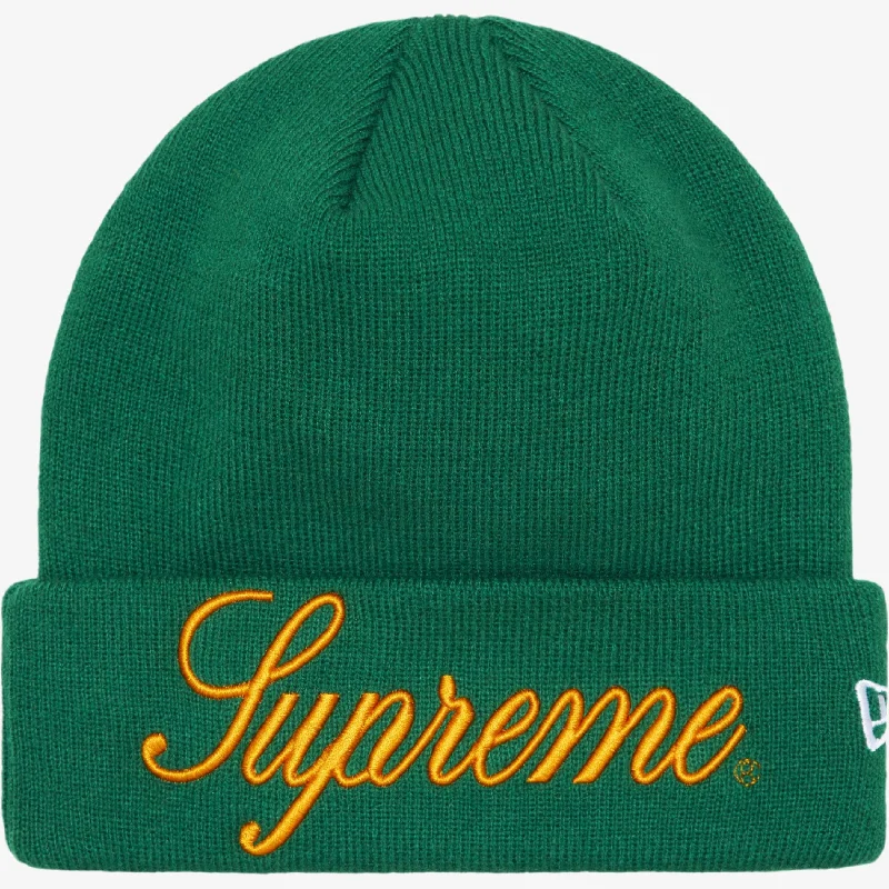 Black baseball cap for sleek all-black looks -Supreme x New Era Script Beanie Green (FW24)