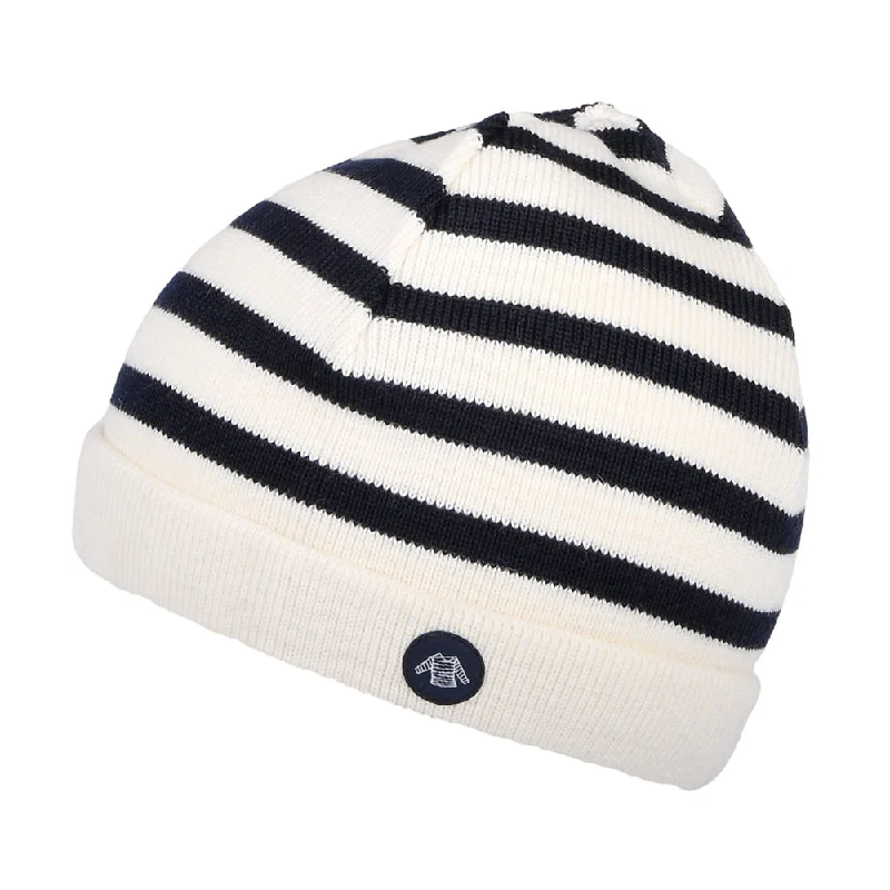 Graphic dad cap for quirky personality shine -Armor Lux Kids Lannion Striped Beanie Hat - Natural-Navy