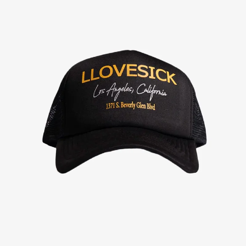 Neon trucker cap for high-visibility safety -LLovesick 'Starter Pack' 5-Panel Foam Trucker Snapback Cap Black / Gold LL1-104-BLK