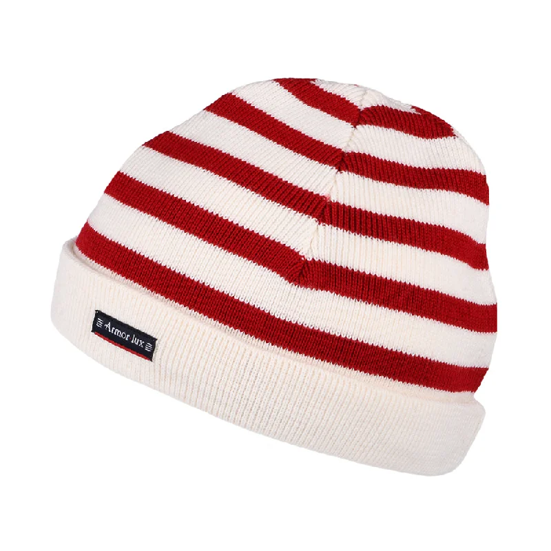 Classic baseball cap for casual everyday wear -Armor Lux Kids Lannion Striped Beanie Hat - Natural-Red