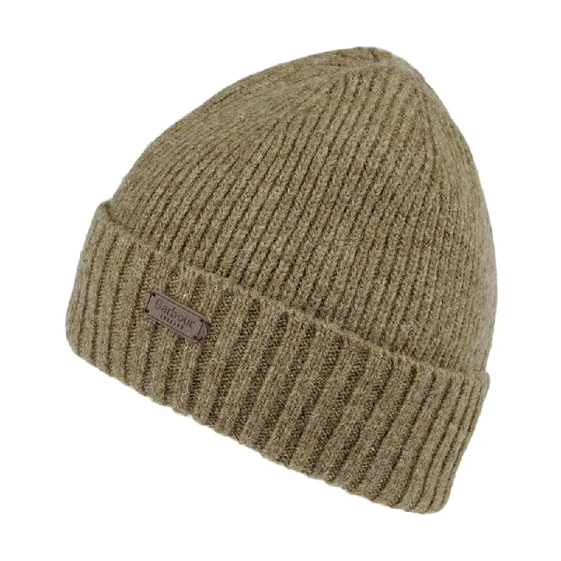 Black mesh cap for breathable summer wear -Barbour Hats Carlton Wool Blend Beanie Hat - Sand