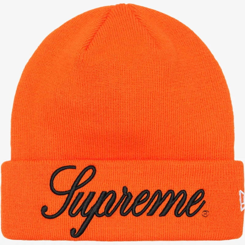 Graphic trucker cap for playful fashion flair -Supreme x New Era Script Beanie Orange (FW24)