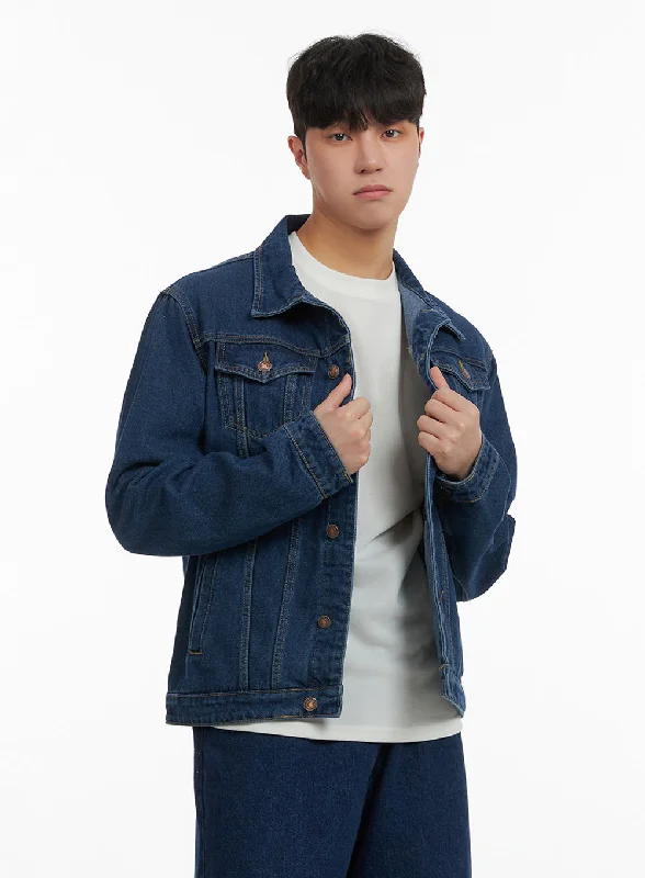 Fringed Jackets for Bohemian -Men's Solid Button Denim Jacket IA402