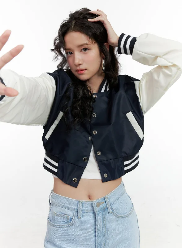 Gray Jackets for Subtle -Cropped Varsity Jacket ON404