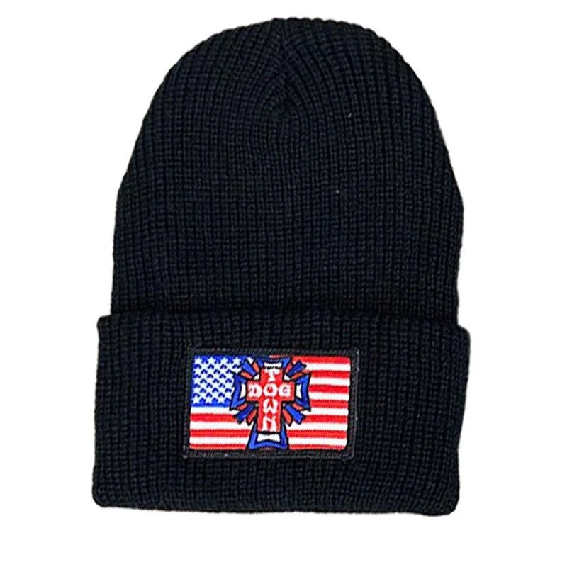 Bold graphic cap for standout fashion flair -Dogtown Skateboards Flag Patch Black Beanie