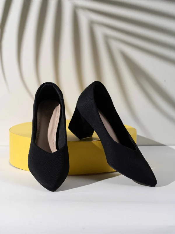 Ladies shoes with vibrant prints feel lively -Women Black Textured Block Pumps