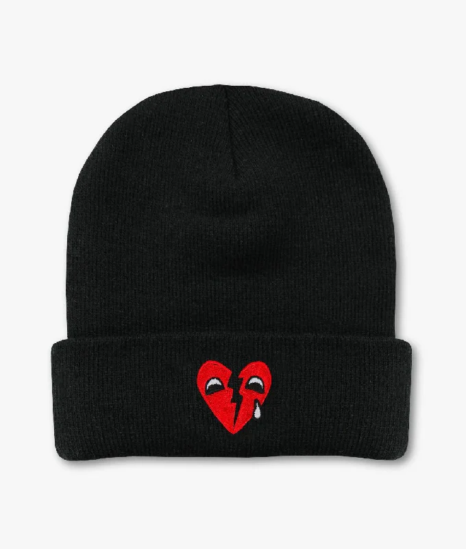 Classic cap with subtle tonal embroidery -Broken Heart Tears Embroidered Beanie